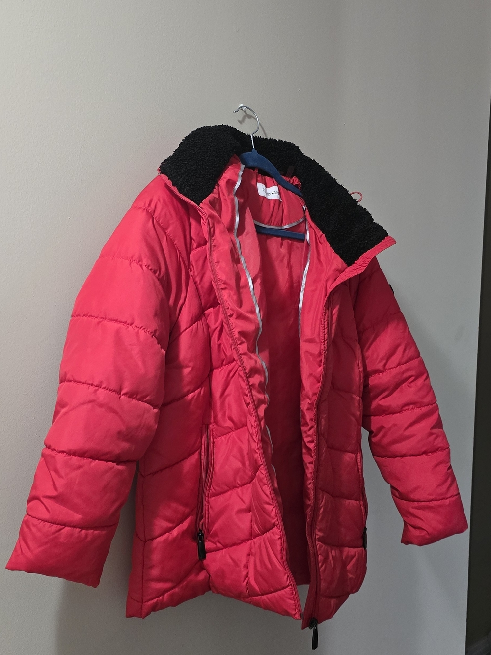 Calvin Klein Kids Hot Pink Puffer Jacket with Black Sherpa Collar